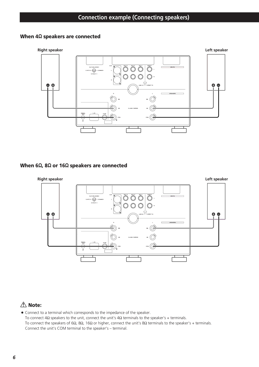 Esoteric A-100 owner manual Connection example Connecting speakers, When 4$ speakers are connected, Right speaker 