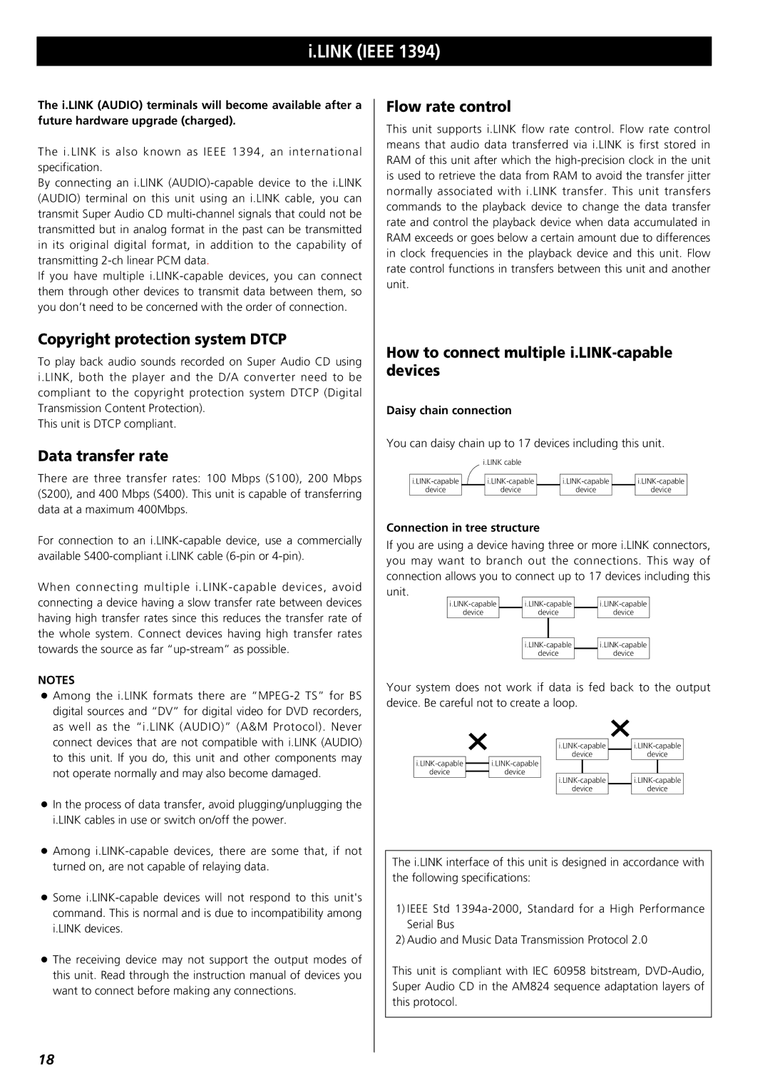 Esoteric AI-10 manual Link Ieee, Copyright protection system Dtcp, Data transfer rate, Flow rate control 