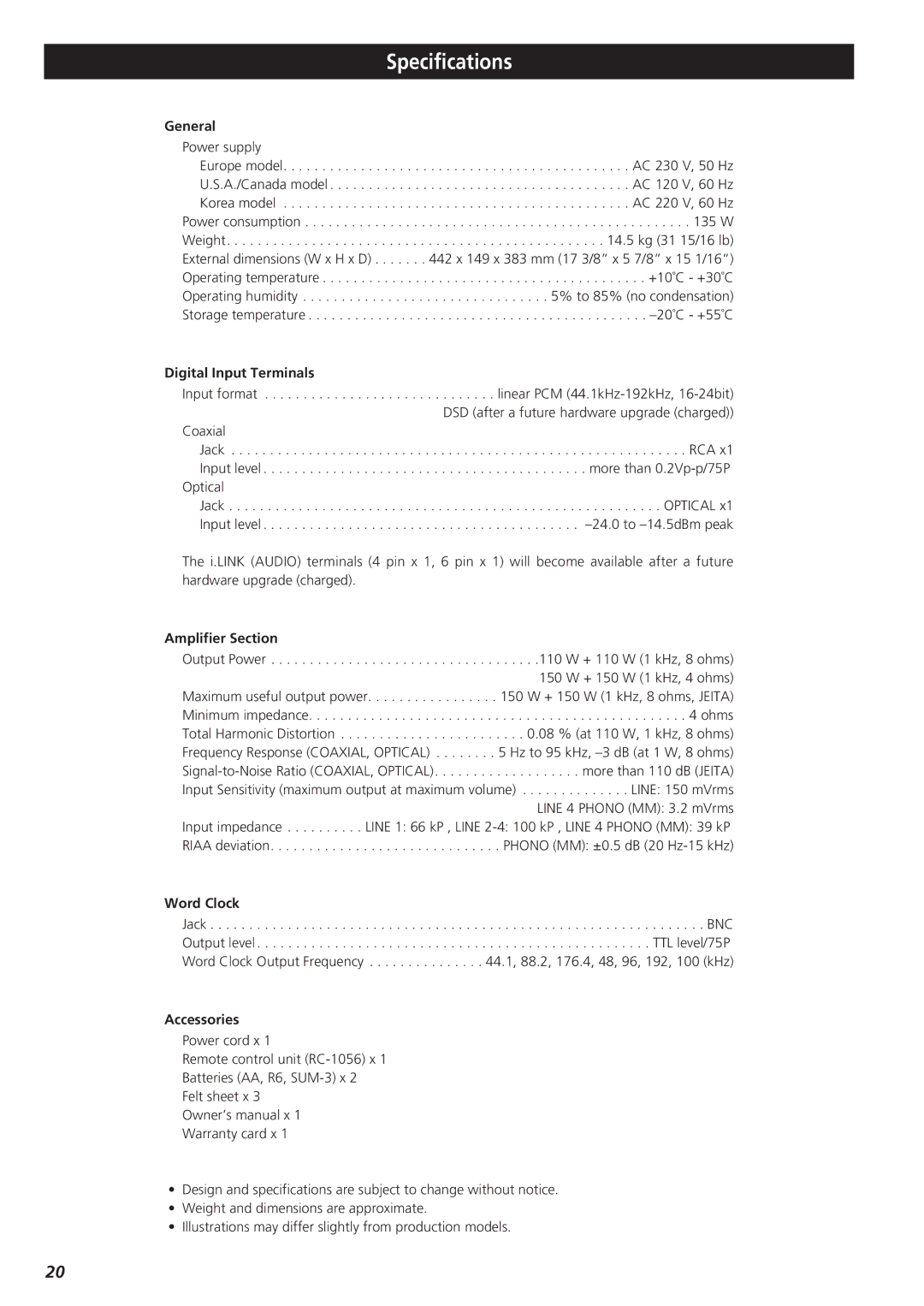 Esoteric AI-10 manual Specifications 