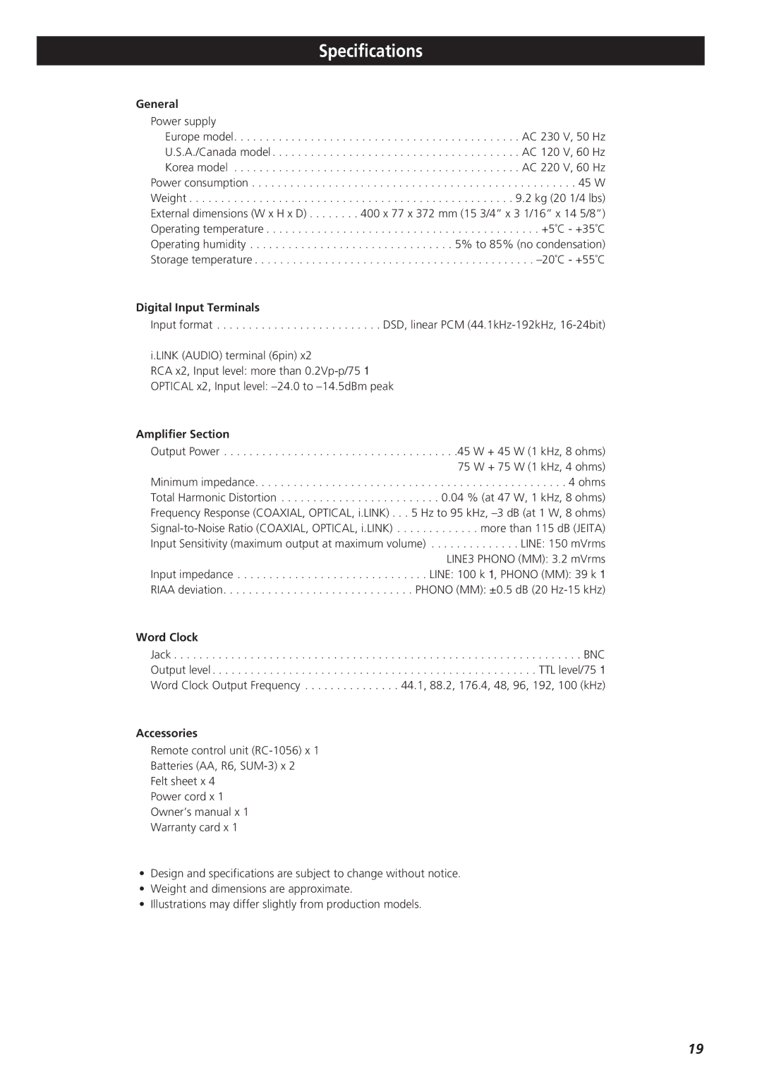 Esoteric AZ-1 manual Specifications 