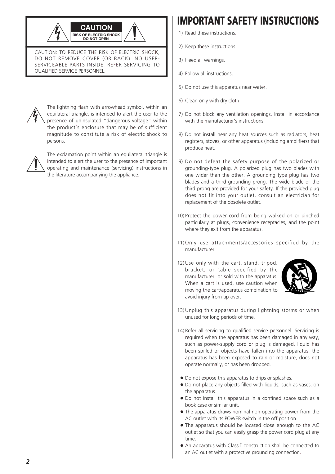 Esoteric AZ-1 manual Important Safety Instructions 