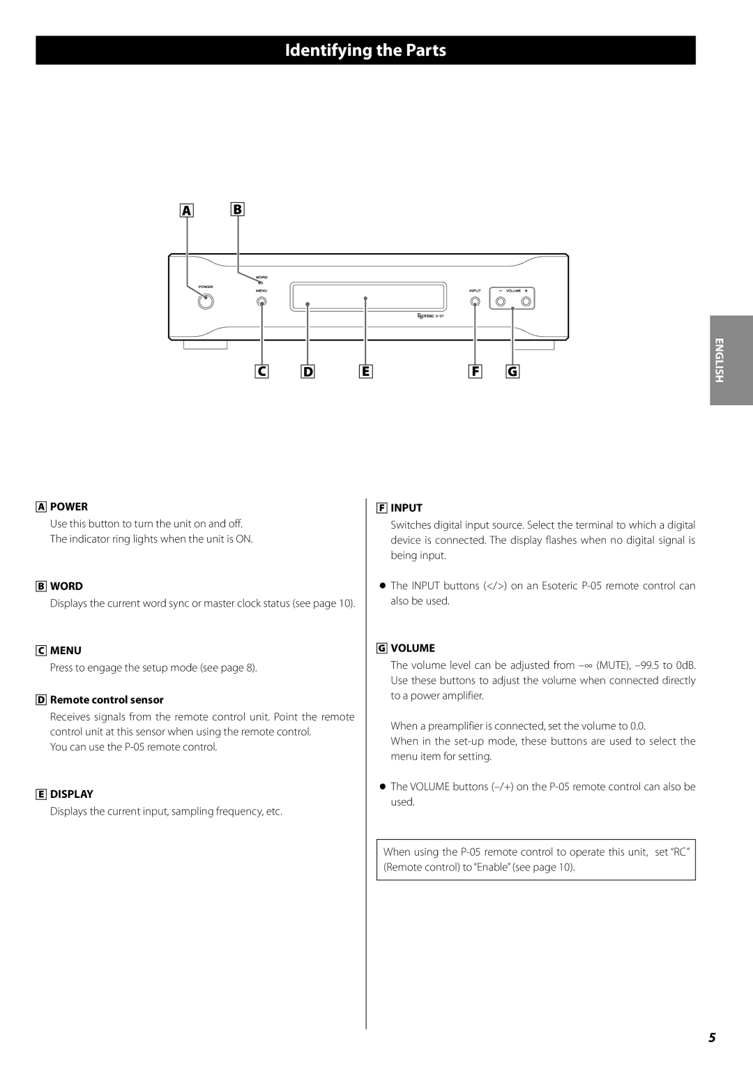 Esoteric D-07 owner manual Identifying the Parts 