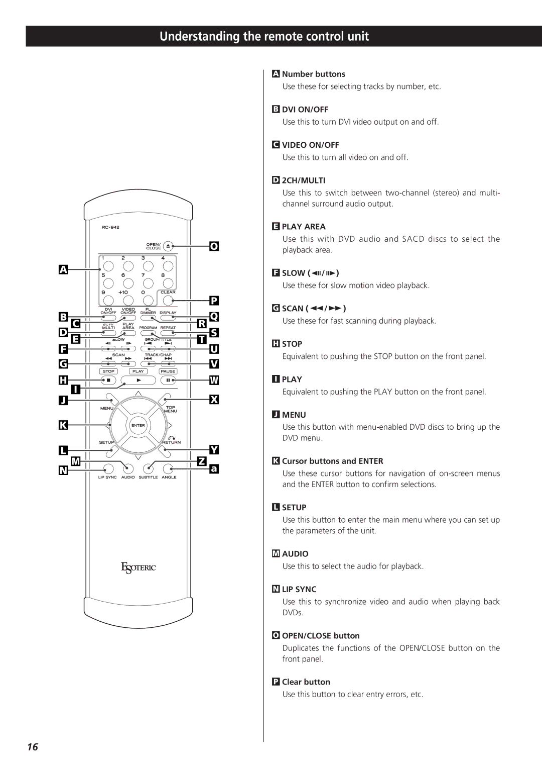 Esoteric D00816600A manual Understanding the remote control unit 