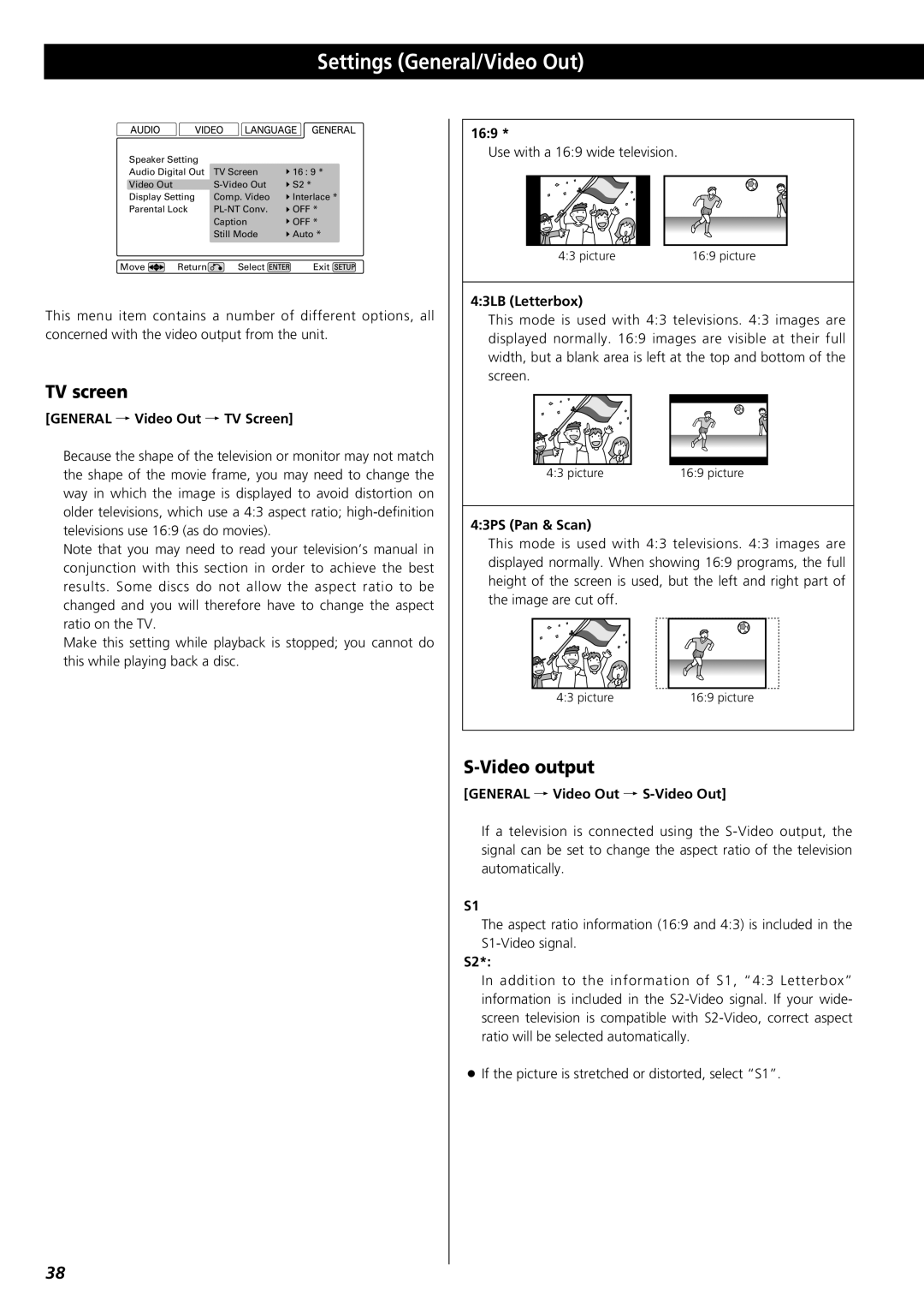 Esoteric D00816600A manual Settings General/Video Out, TV screen, Video output 