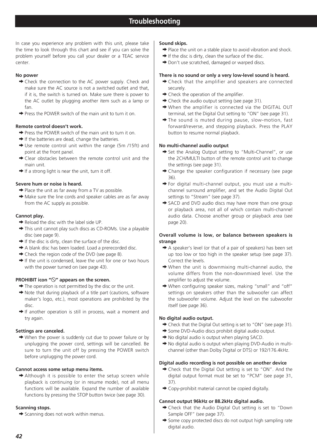 Esoteric D00816600A manual Troubleshooting 