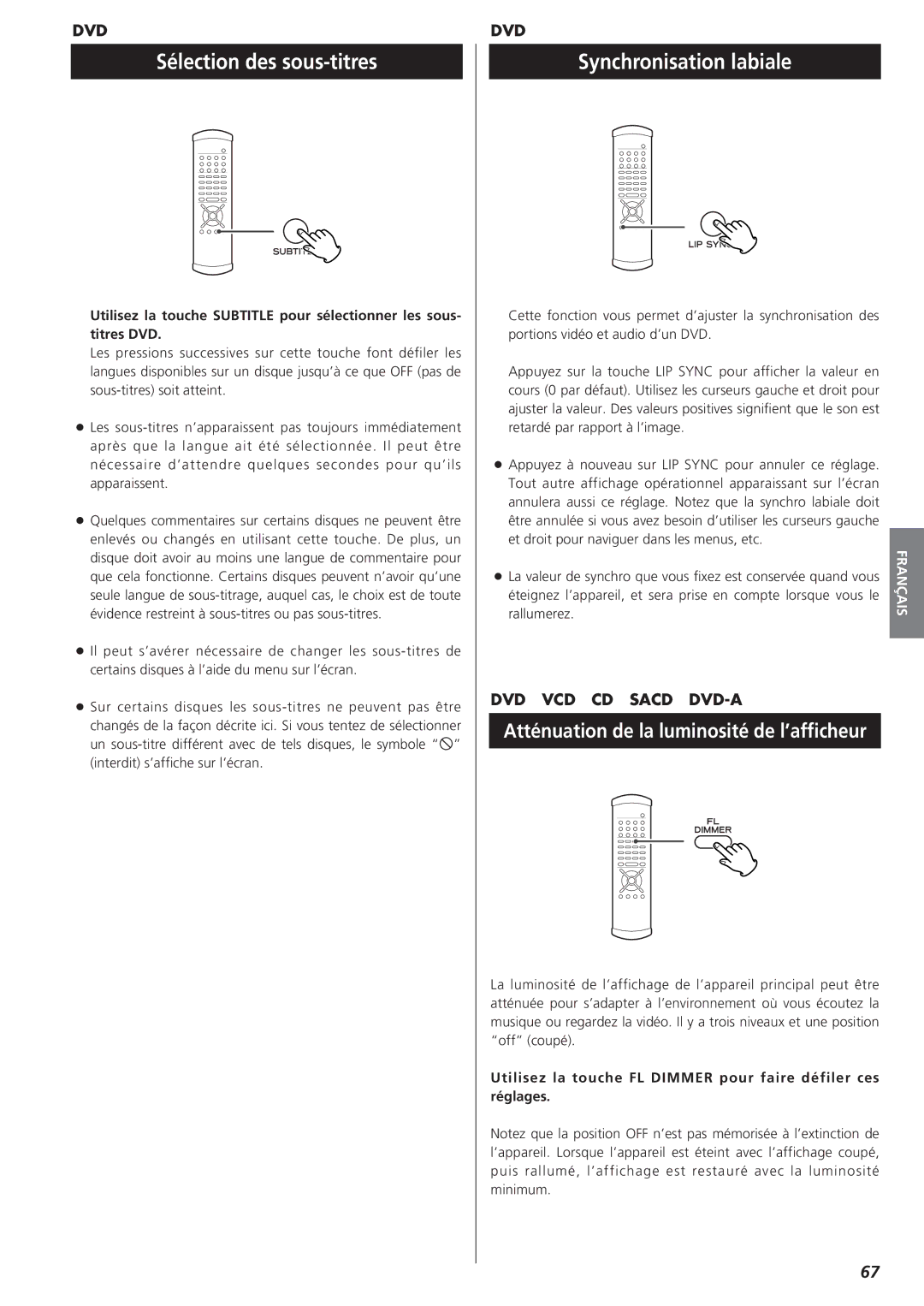 Esoteric D00816600A manual Sélection des sous-titres, Synchronisation labiale 