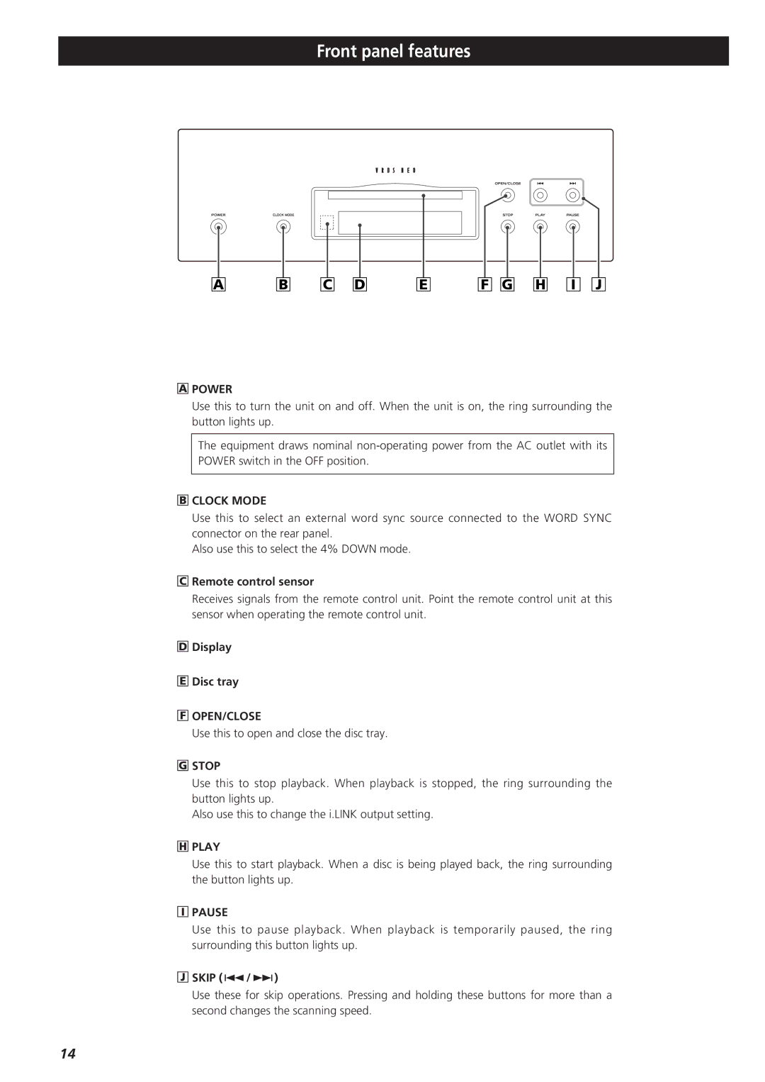 Esoteric D00864200A manual Front panel features 