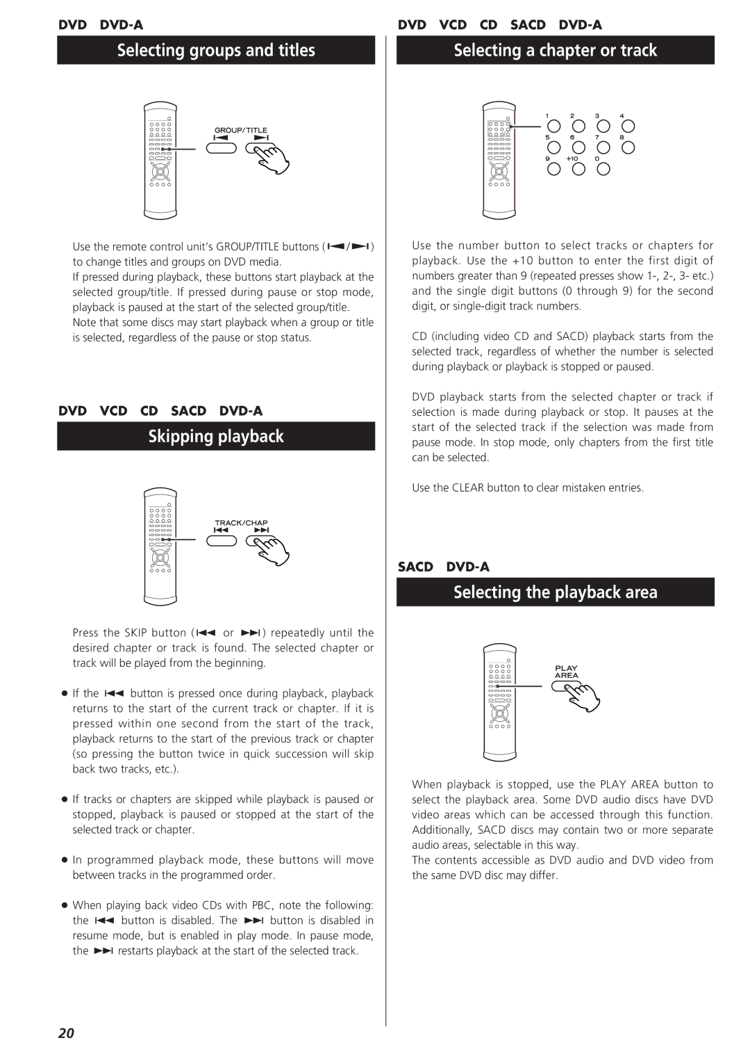 Esoteric D00864200A manual Selecting groups and titles, Skipping playback, Selecting a chapter or track 