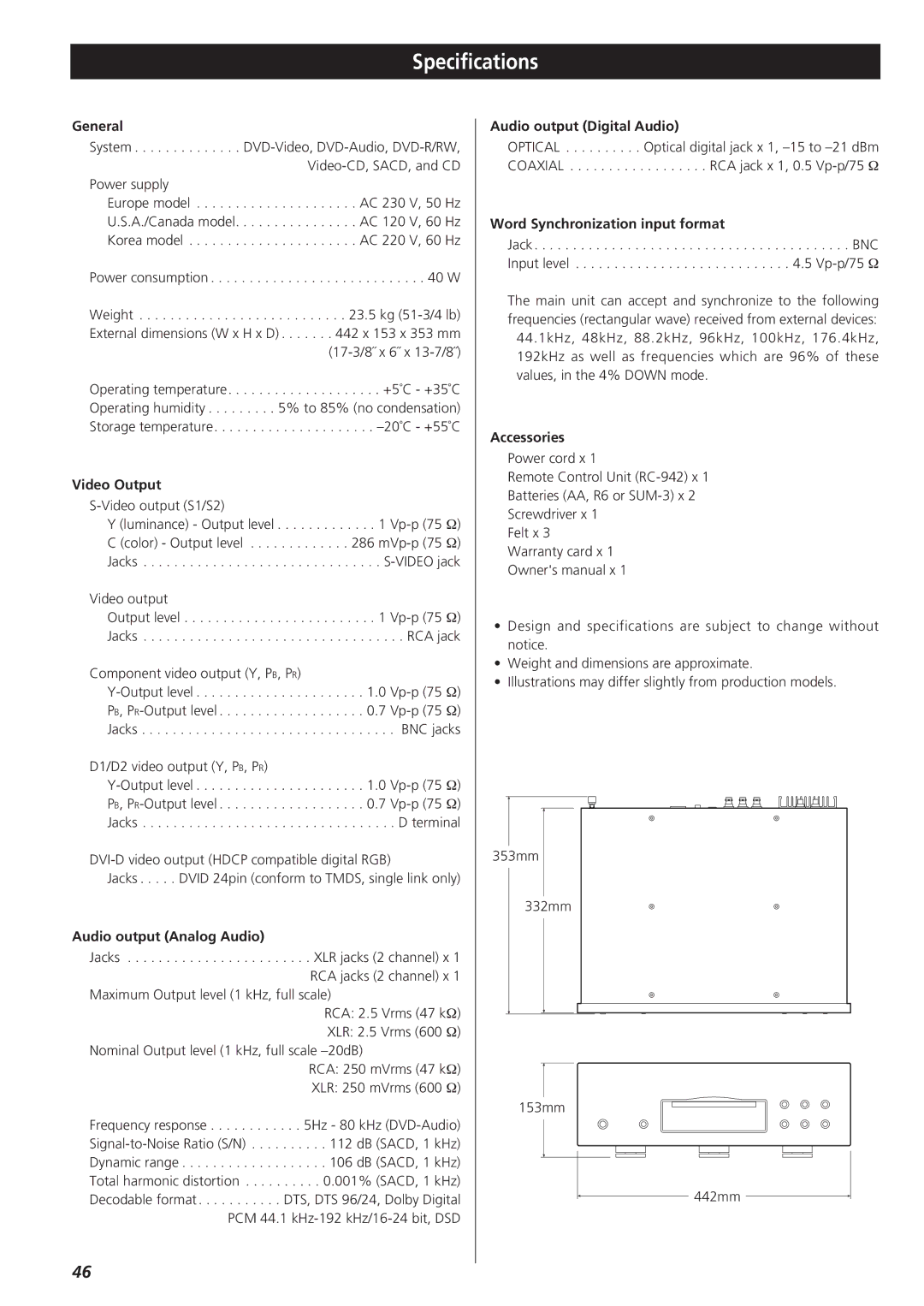 Esoteric D00864200A manual Specifications 