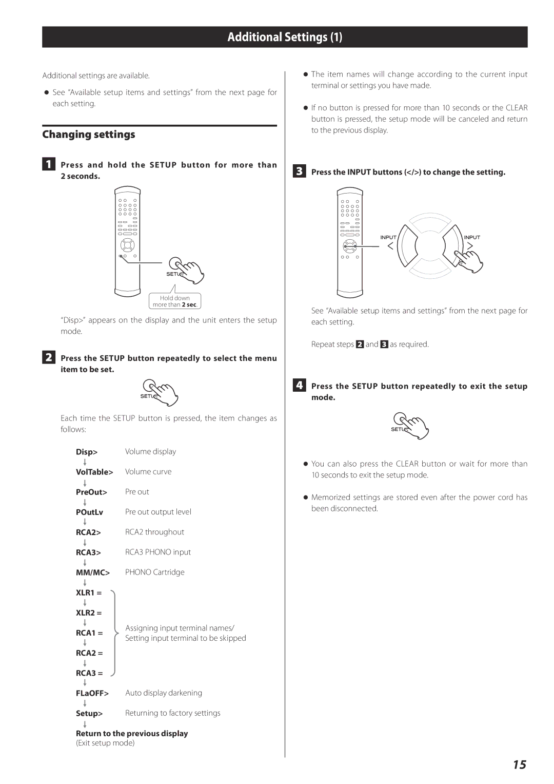 Esoteric I-03 owner manual Additional Settings, Changing settings, RCA3, Mm/Mc 