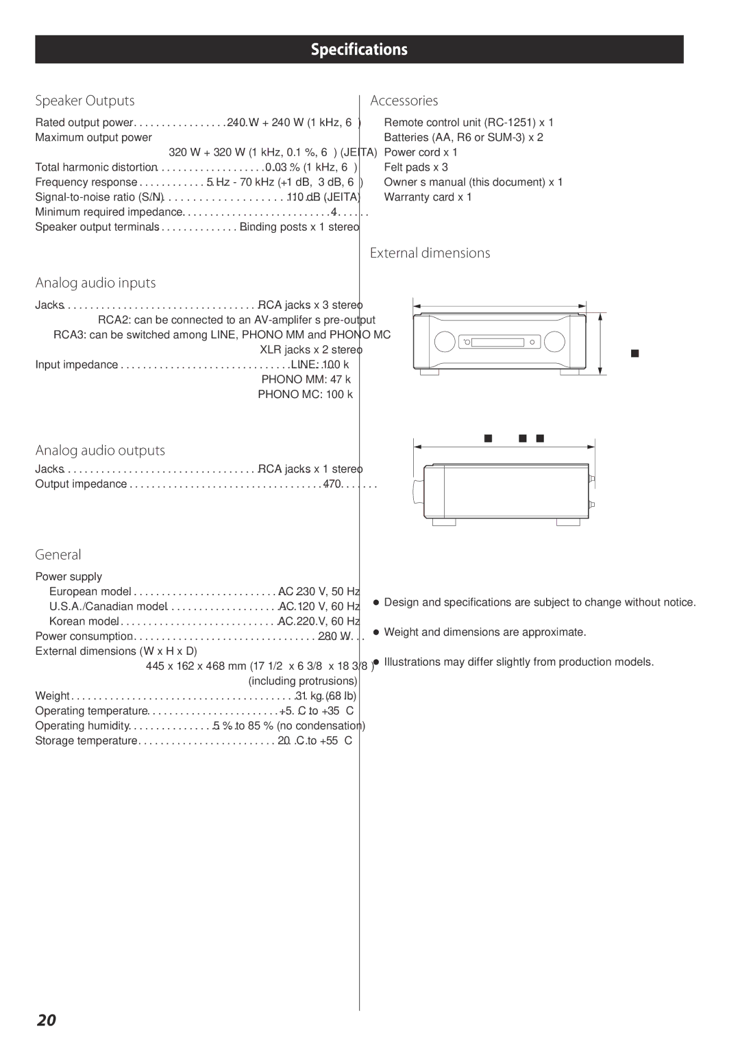 Esoteric I-03 owner manual Specifications 