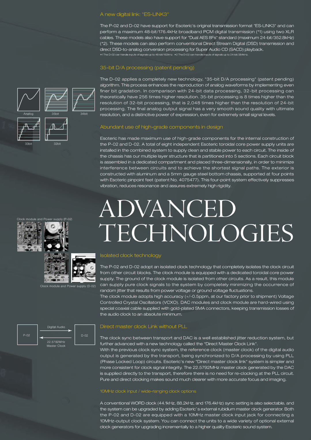 Esoteric P-02/D-02 specifications Advanced Technologies 