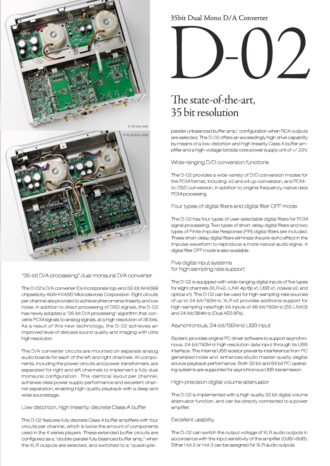Esoteric P-02/D-02 35bit Dual Mono D/A Converter, e state-of-the-art,35 bit resolution, Five digital input systems 