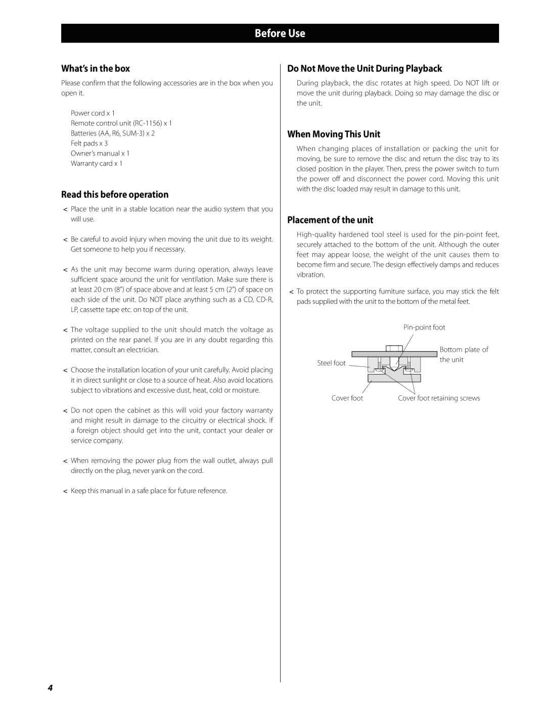 Esoteric SA-50 owner manual Before Use 