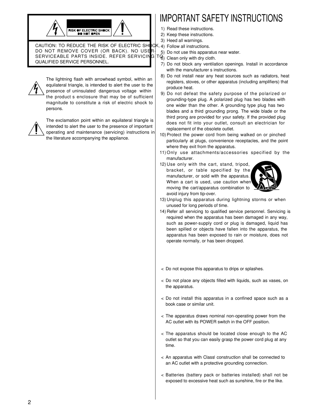 Esoteric UX-1 Pi, UX-3 Pi owner manual Important Safety Instructions 