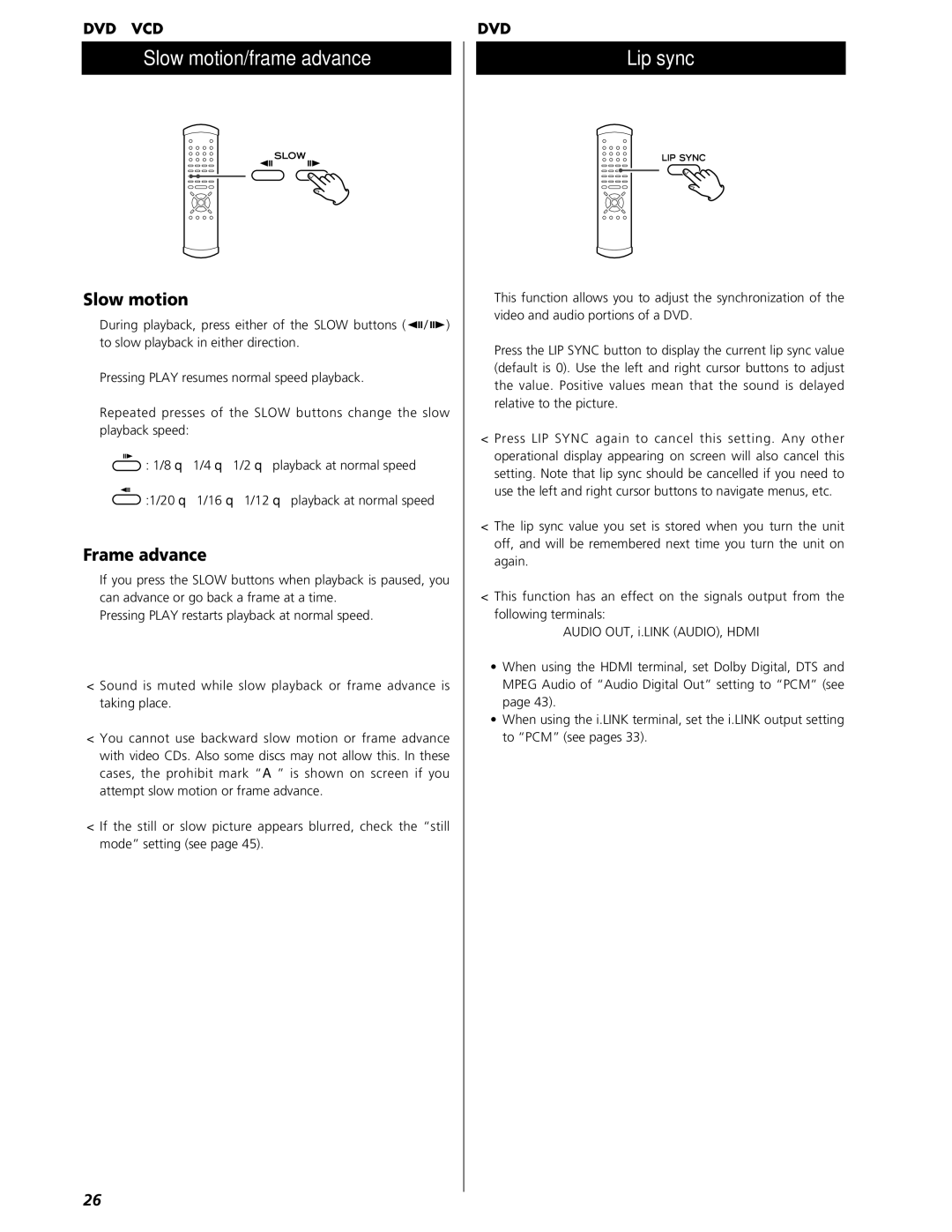 Esoteric UX-1 Pi, UX-3 Pi owner manual Slow motion/frame advance, Lip sync, Frame advance 