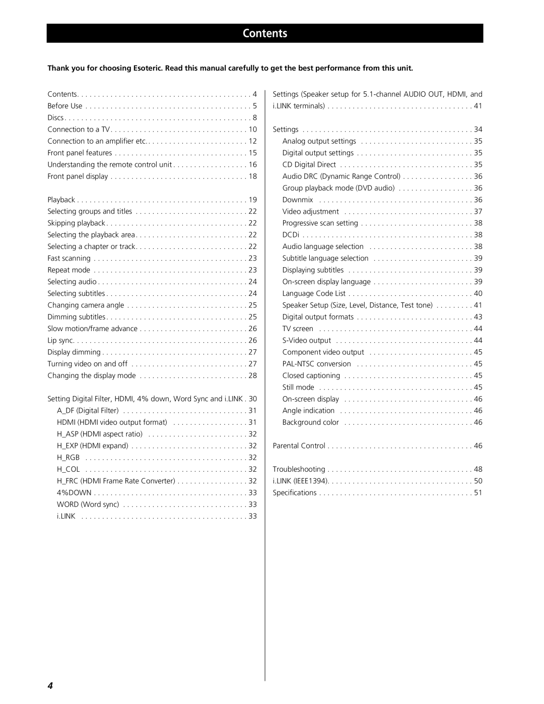 Esoteric UX-1 Pi, UX-3 Pi owner manual Contents 