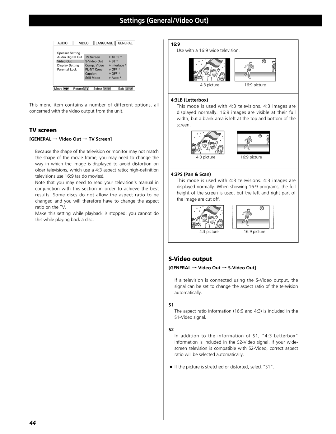 Esoteric UX-1 Pi, UX-3 Pi owner manual Settings General/Video Out, TV screen, Video output 