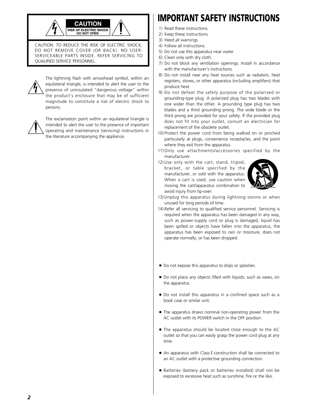 Esoteric UX-1 Pi, UX-3 Pi owner manual Important Safety Instructions 