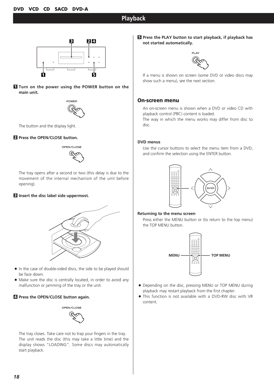 Esoteric UX-1 owner manual Playback, On-screen menu 