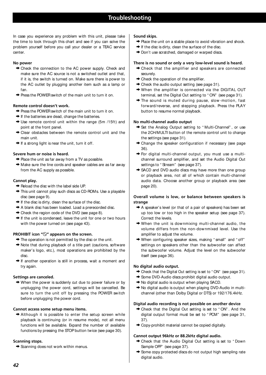 Esoteric UX-1 owner manual Troubleshooting 