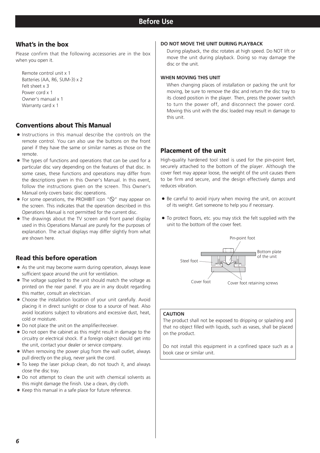 Esoteric UX-1 owner manual Before Use, What’s in the box, Conventions about This Manual, Read this before operation 