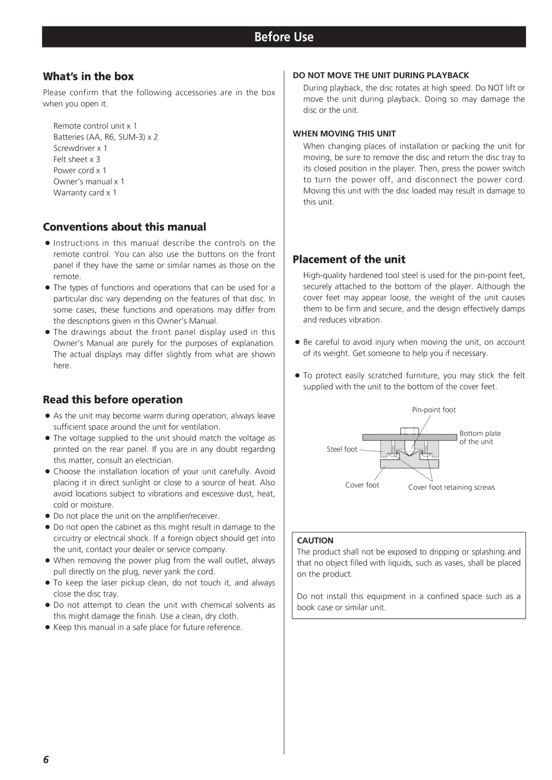 Esoteric X-03 owner manual Before Use, What’s in the box, Conventions about this manual, Read this before operation 