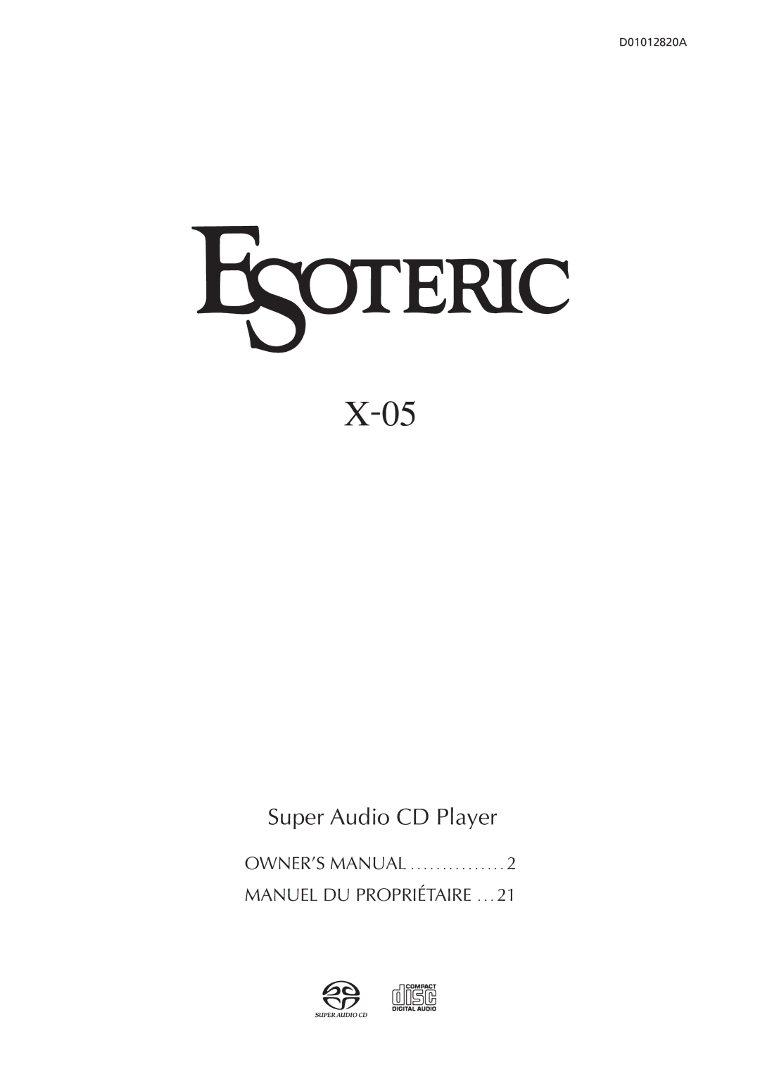 Esoteric X-05 owner manual Super Audio CD Player 