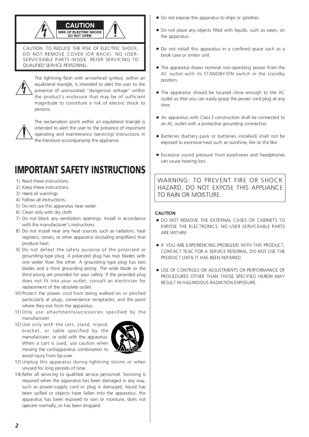 Esoteric X-05 owner manual Important Safety Instructions 