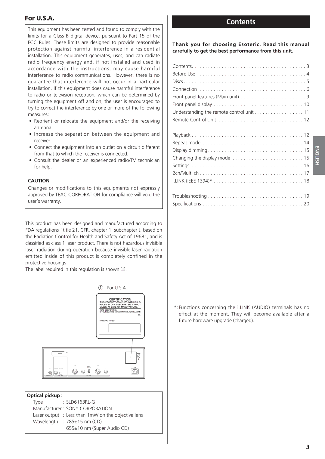 Esoteric X-05 owner manual Contents 