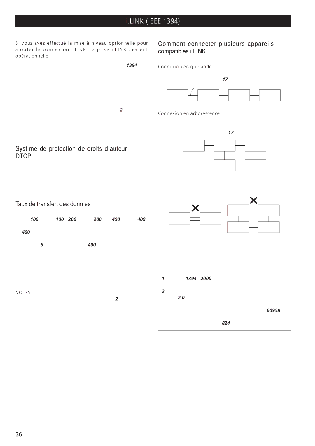 Esoteric X-05 owner manual Système de protection de droits d’auteur, Taux de transfert des données, Connexion en guirlande 