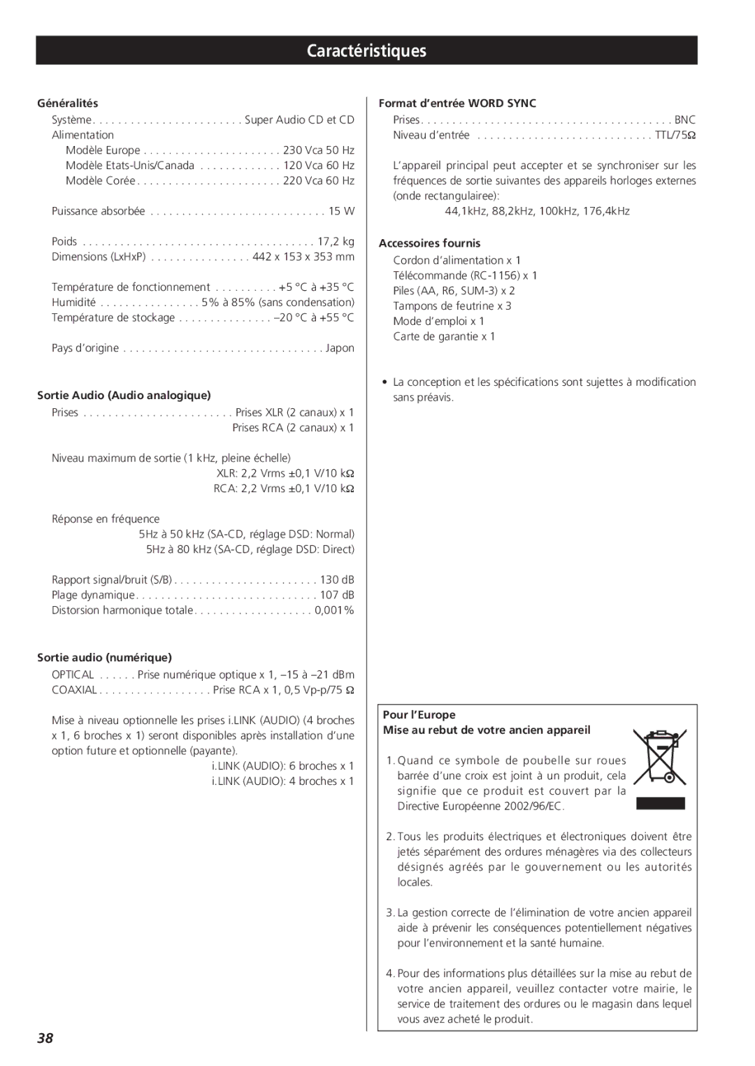 Esoteric X-05 owner manual Caractéristiques 