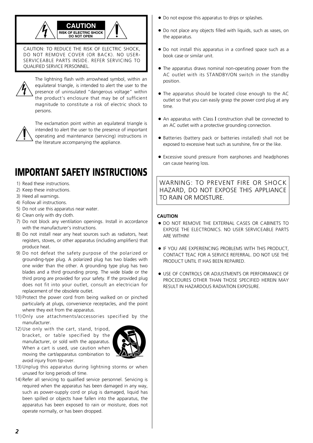Esoteric X-05 owner manual Important Safety Instructions 