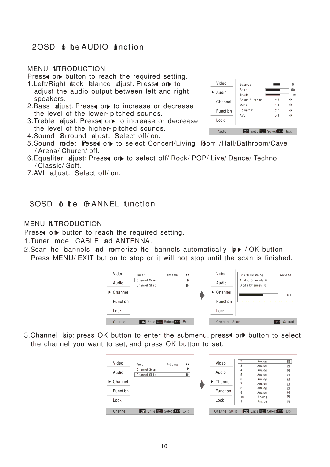 Esselte LCP4210 manual OSD of the Audio function 