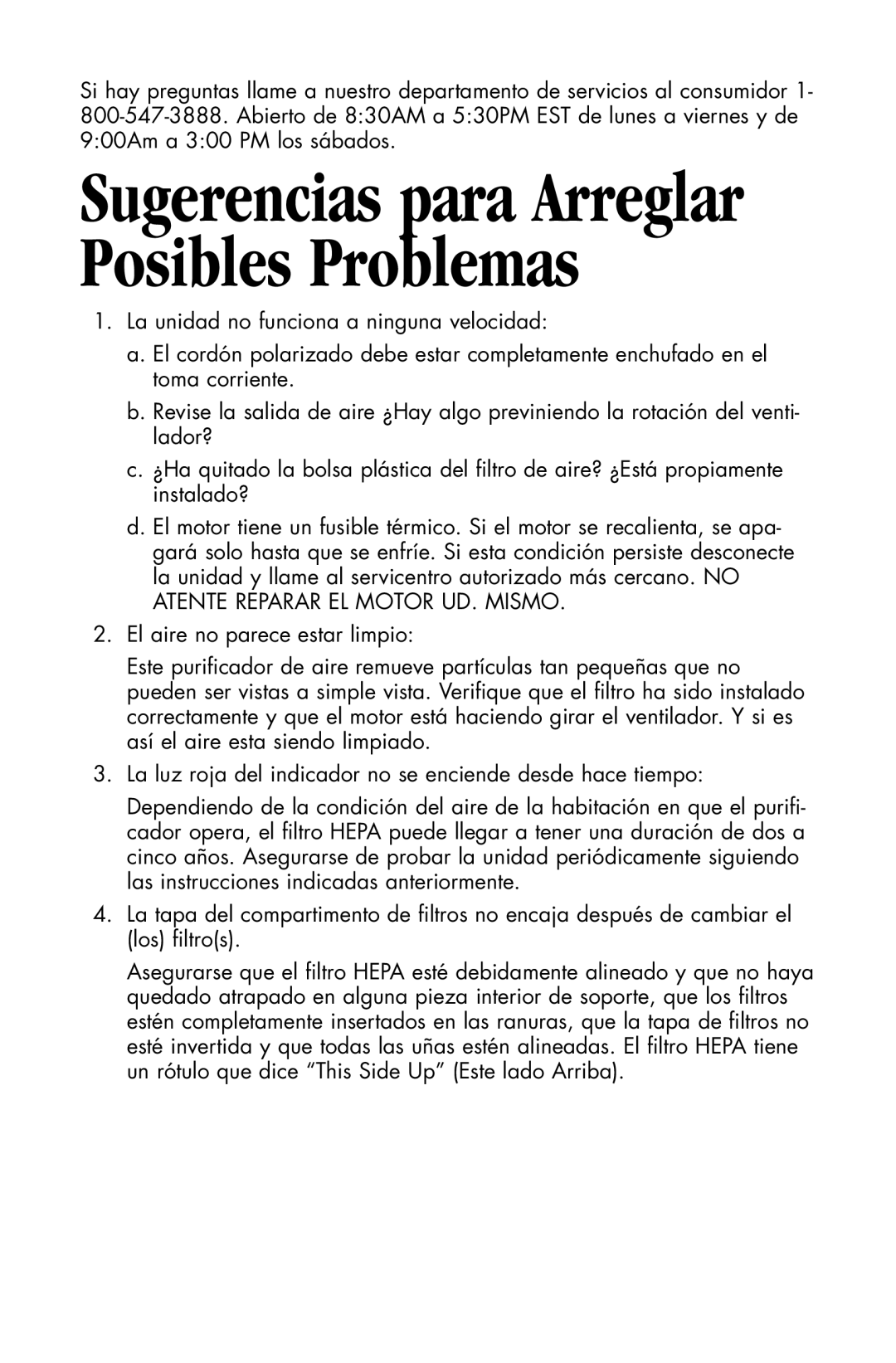 Essick Air 127-001 manual Sugerencias para Arreglar Posibles Problemas 