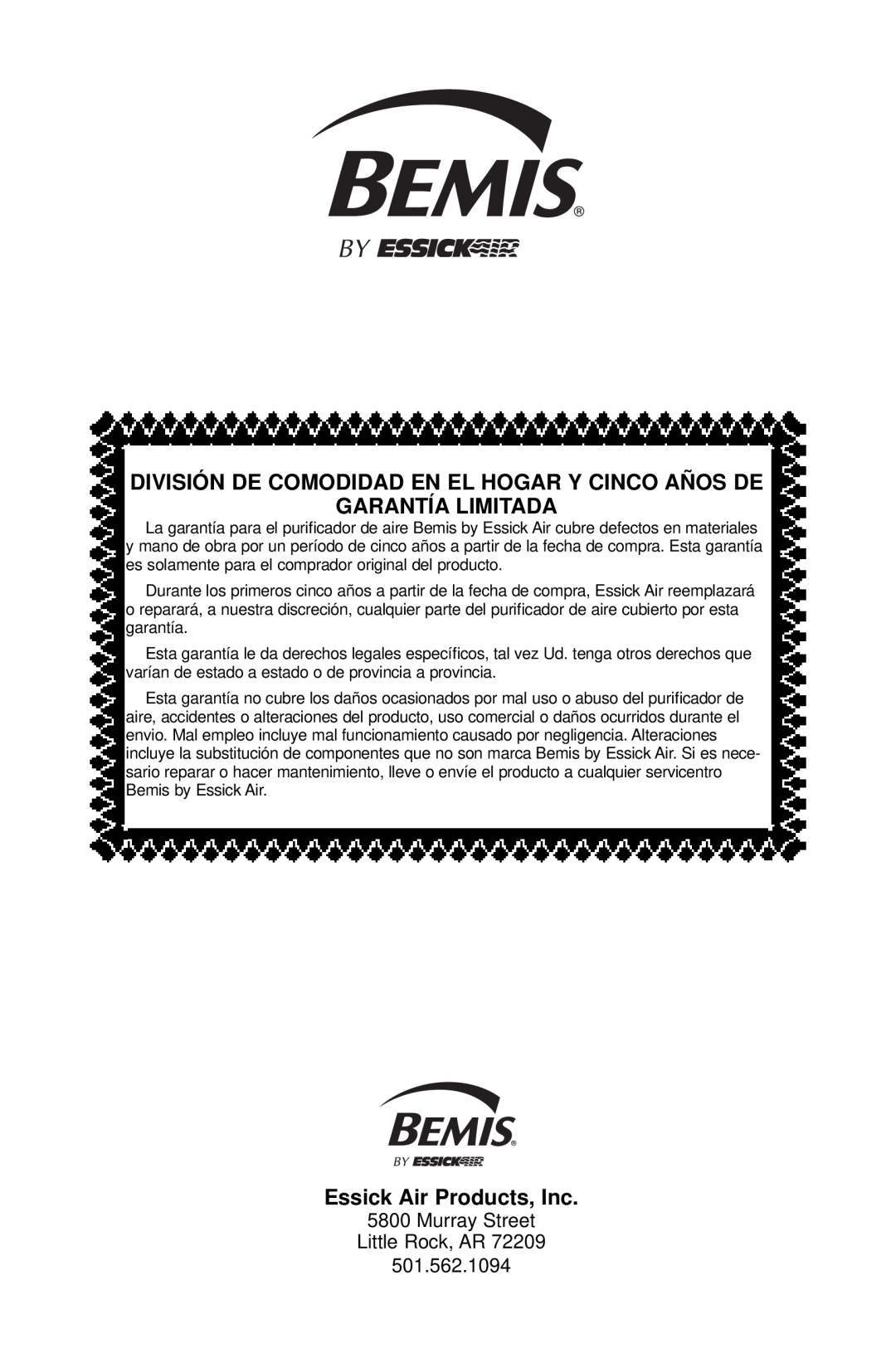 Essick Air 127-001 manual División De Comodidad En El Hogar Y Cinco Años De, Garantía Limitada, Essick Air Products, Inc 