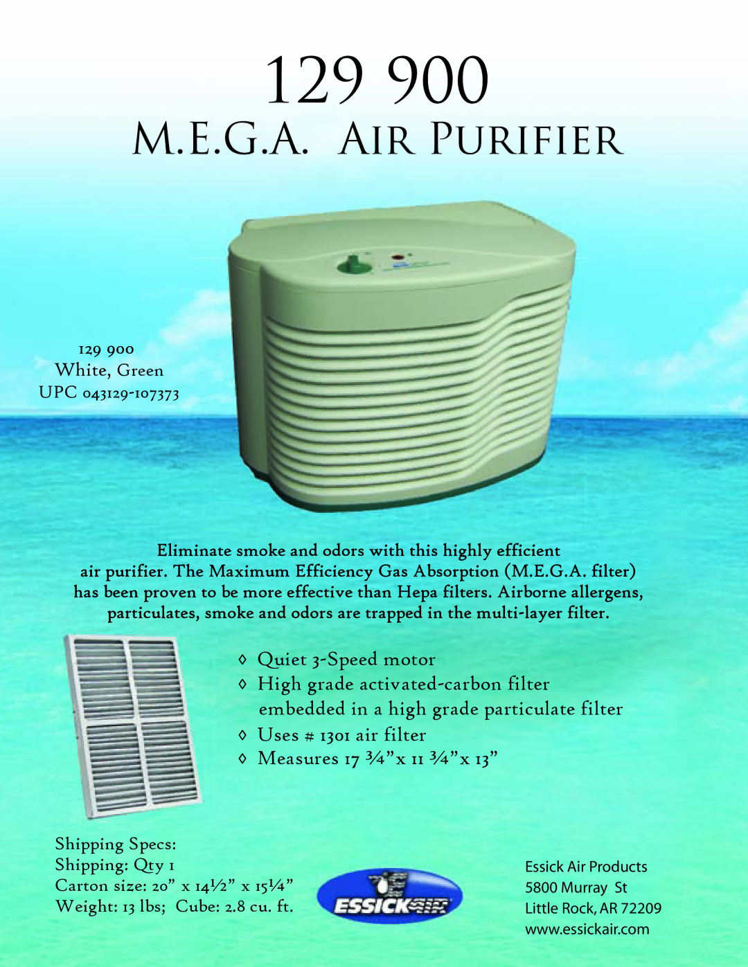 Essick Air 043129-107373 manual G.A. Air Purifier, White, Green, Eliminate smoke and odors with this highly efficient 