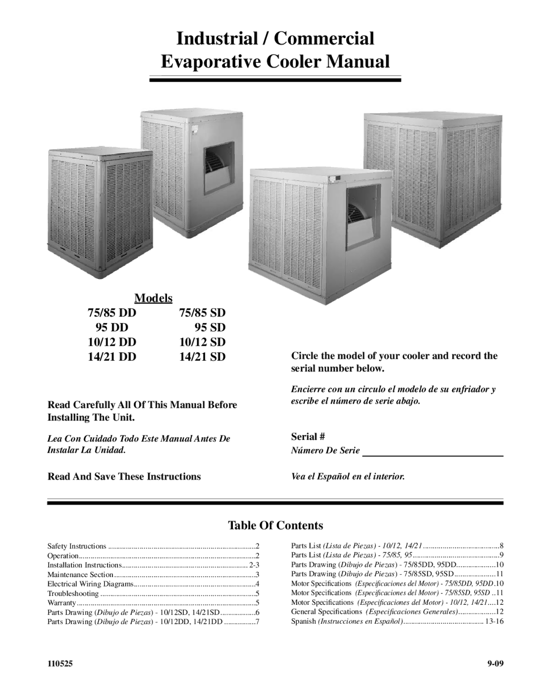 Essick Air 14 DD, 21 DD installation instructions Models, 95 SD, Table Of Contents 