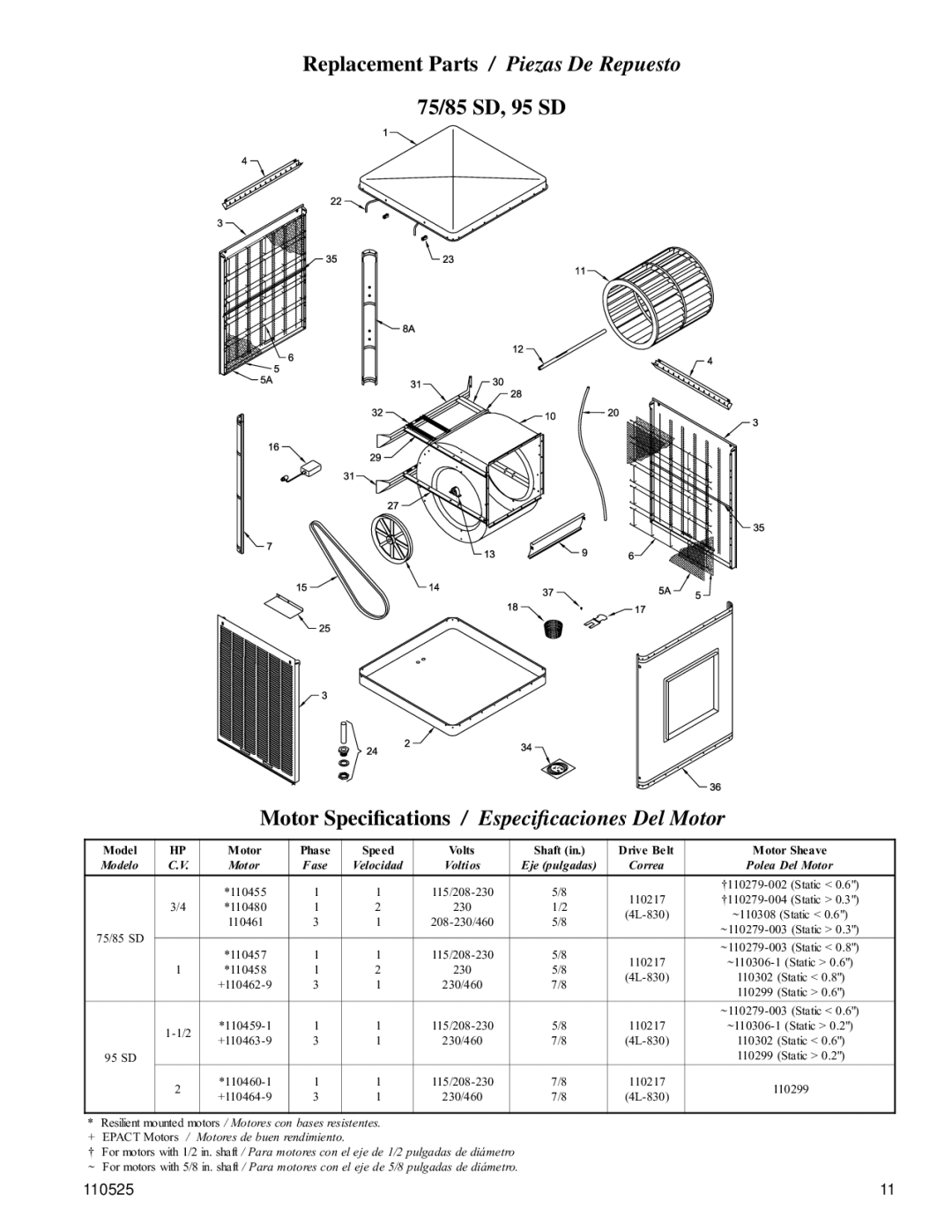 Essick Air 14 DD, 21 DD installation instructions 75/85 SD, 95 SD 