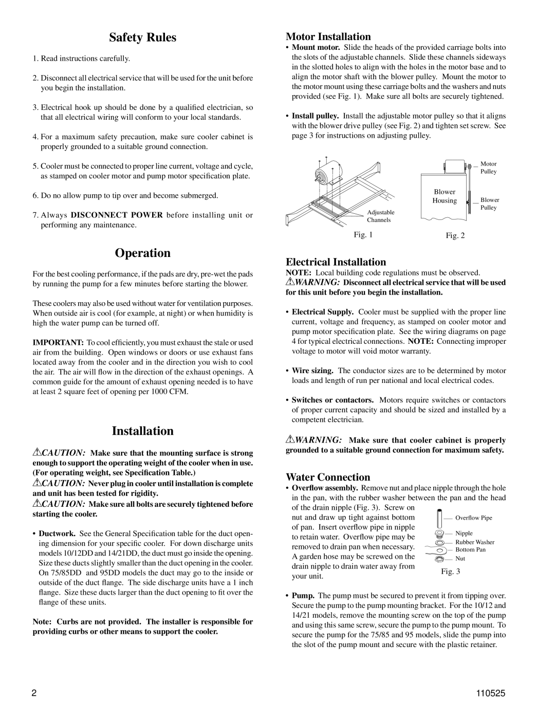 Essick Air 21 DD, 14 DD installation instructions Safety Rules, Operation, Installation 