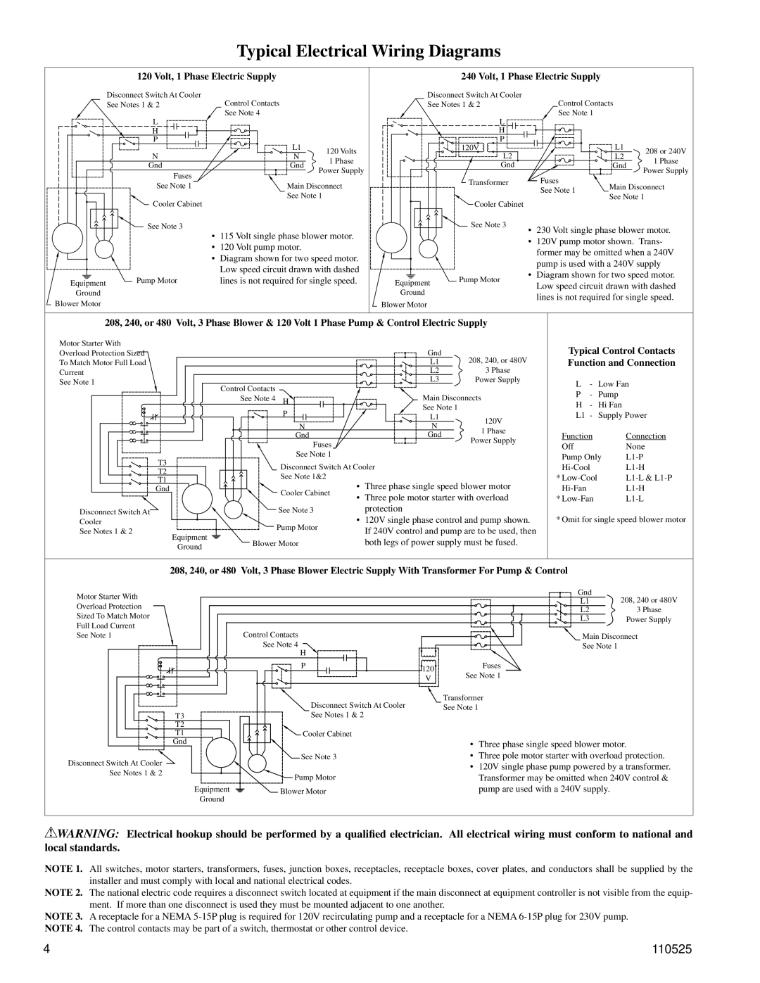 Essick Air 21 DD, 14 DD installation instructions Typical Electrical Wiring Diagrams, Volt, 1 Phase Electric Supply 