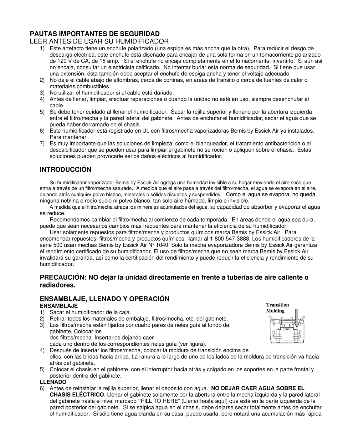 Essick Air 526 302, 526 300 manual Pautas Importantes DE Seguridad, Leer Antes DE Usar SU Humidificador, Introducción 