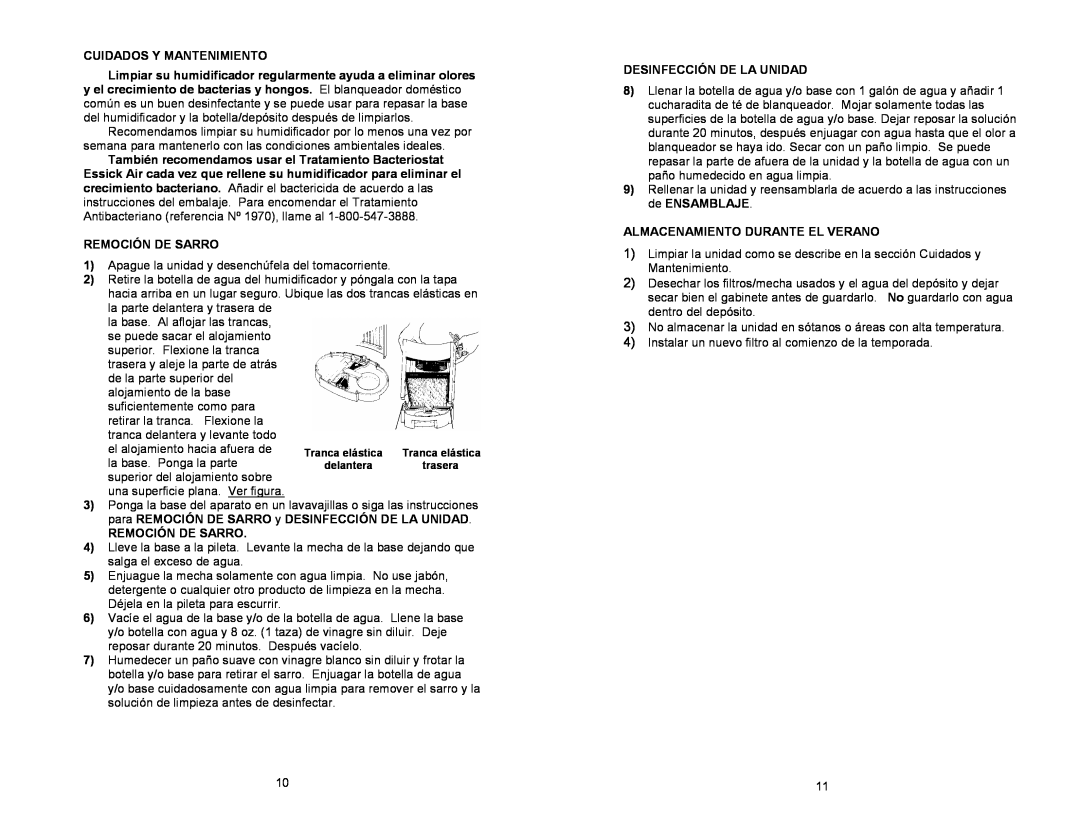 Essick Air 7D6 100 manual Cuidados Y Mantenimiento, Remoción De Sarro, Desinfección De La Unidad 