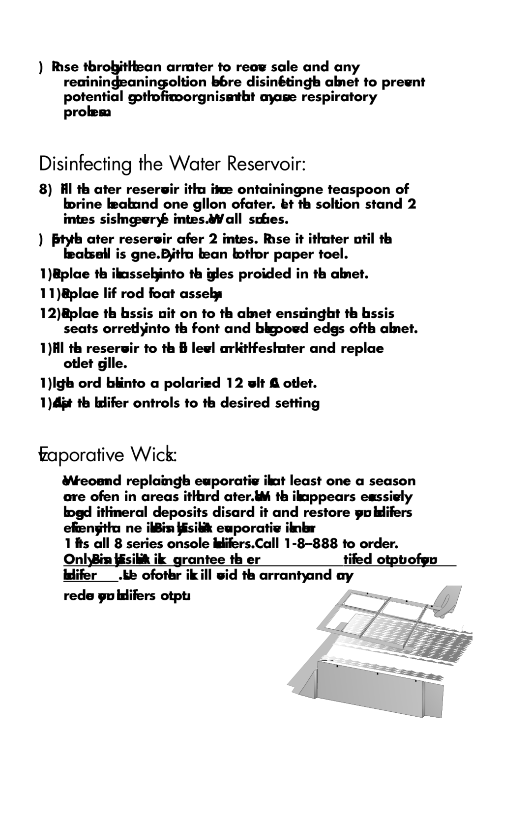 Essick Air 826 800 manual Disinfecting the Water Reservoir, Evaporative Wicks 