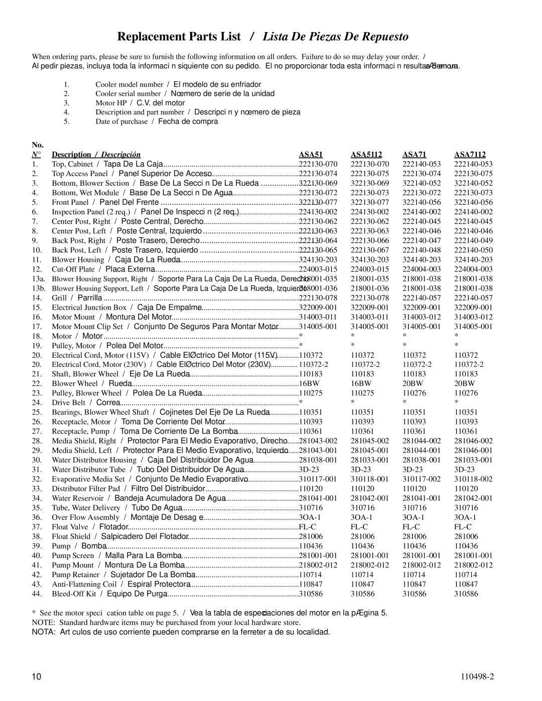 Essick Air AUA5112, ADA5112, ADA7112, ADA35, AUA7112, ASA35 installation instructions ASA5112, ASA7112 