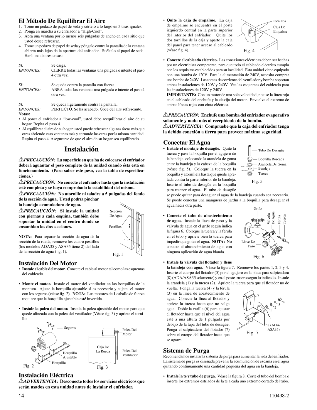 Essick Air ADA5112, ADA7112, ADA35, AUA7112, ASA7112, ASA35, AUA5112, ASA5112 installation instructions Instalación 