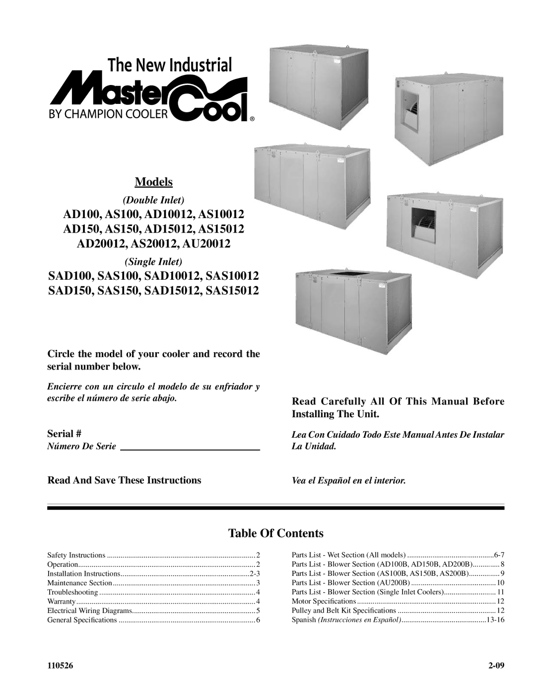 Essick Air AS15012, AS20012, AS10012, SAS100, SAD10012, SAD15012 installation instructions Models, Table Of Contents 