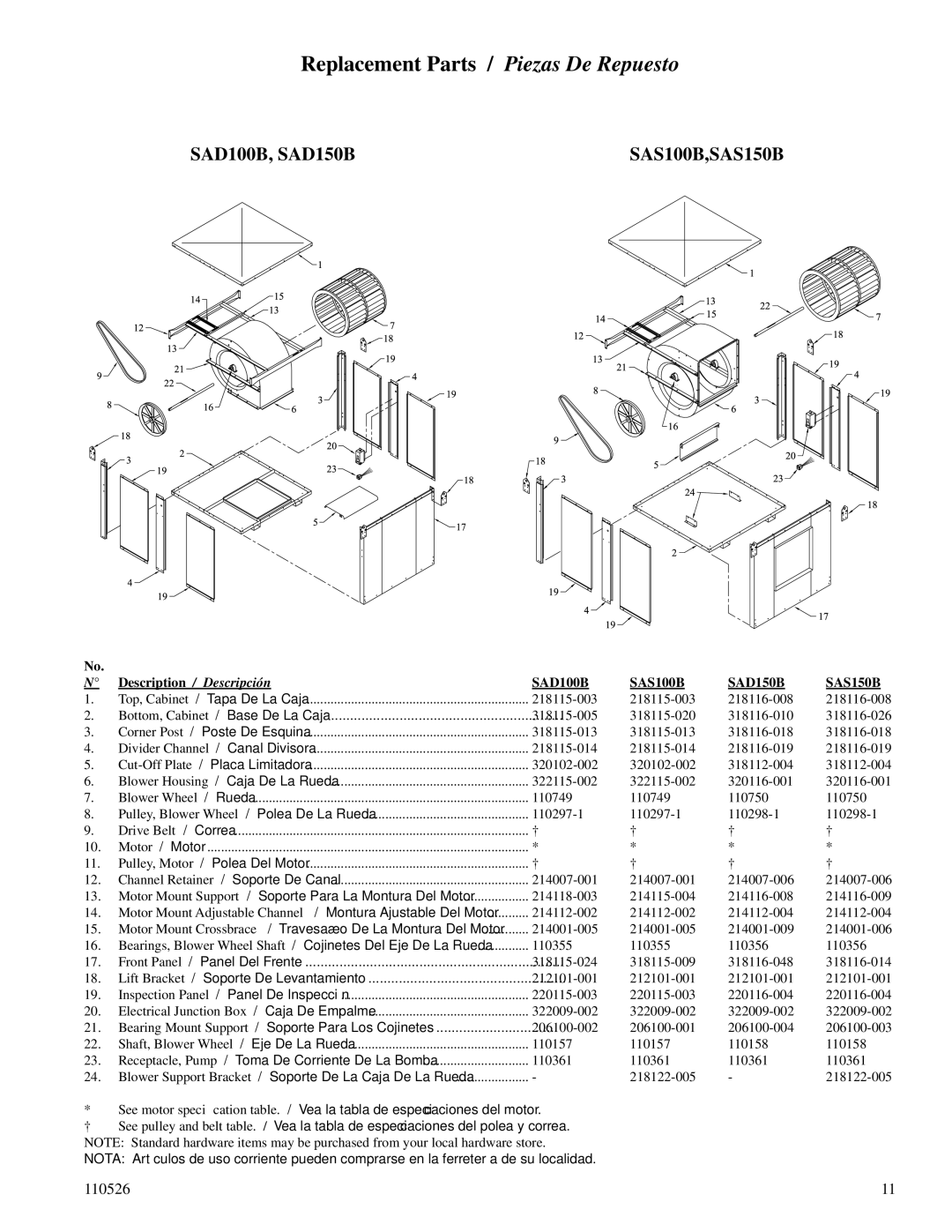 Essick Air AS20012, SAD10012, SAD15012, SAS10012, SAS15012, AD20012, AU20012 SAD100B, SAD150B, SAS100B,SAS150B 