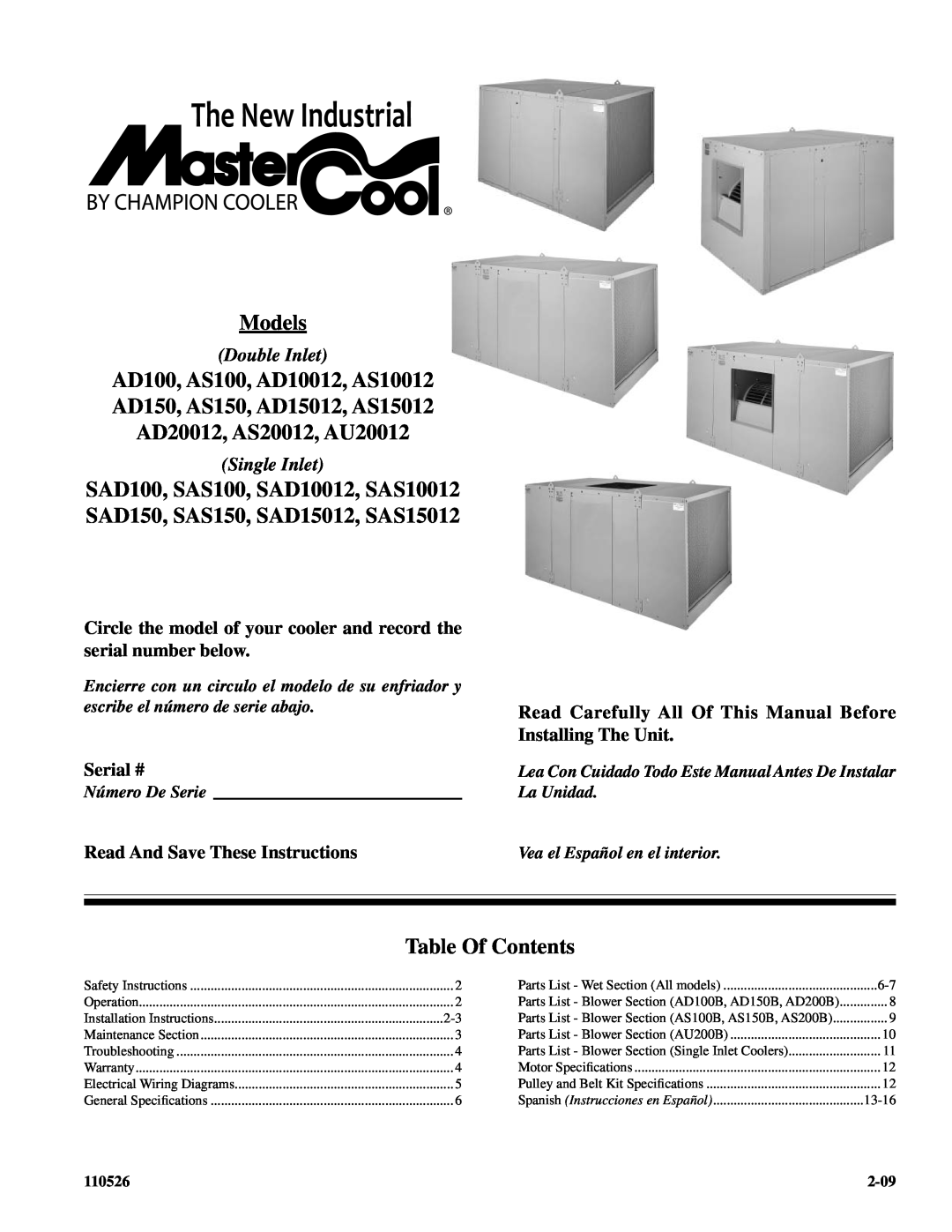 Essick Air AS15012, AS20012, SAD150, AS10012 installation instructions Models, Table Of Contents, The New Industrial 