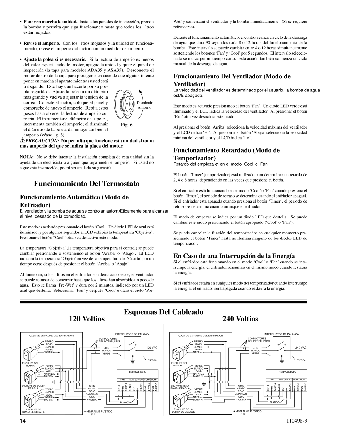 Essick Air AD1C71, AS2C71, AS1C5112, AS1C7112, AD2C7112, AS2C5112 Funcionamiento Del Termostato, Voltios Esquemas Del Cableado 